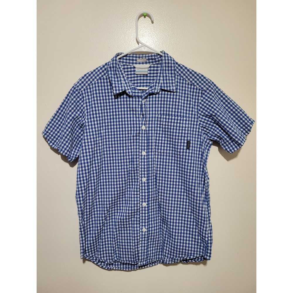 Columbia Shirt Mens Medium Blue Gingham Short Sleeve Regular Fit